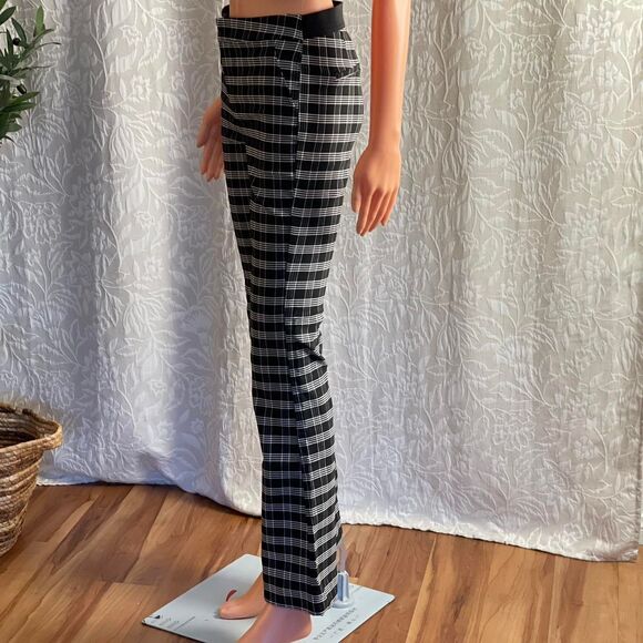 Black‎ & White Plaid Flared Pants Stretch Tartan Trousers Indie Academia Size M - Picture 5 of 8